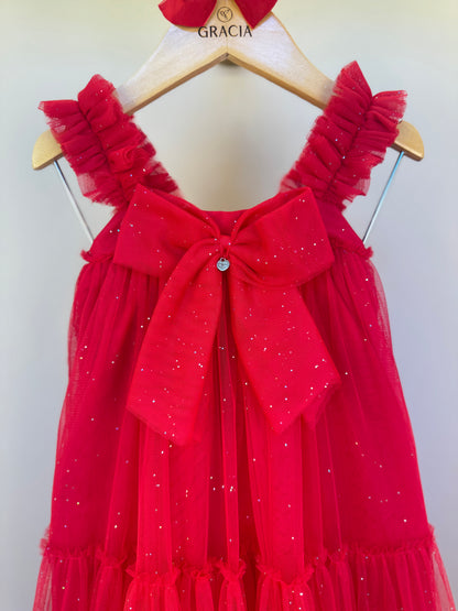 Vestido Infantil Tule Glitter e Laço Festa - Petit Cherie