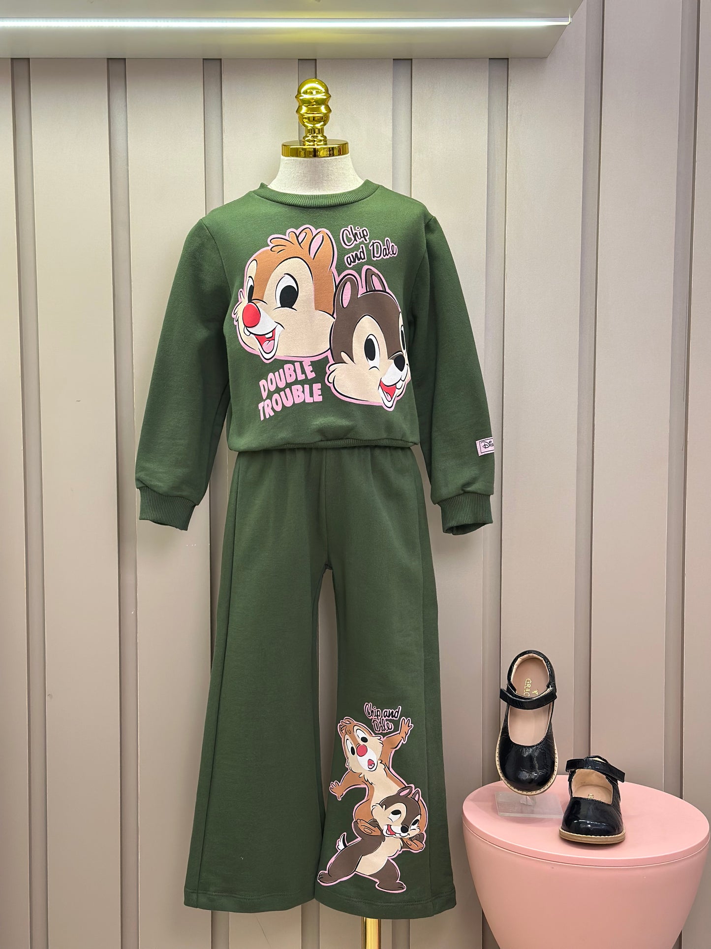 Conjunto Infantil Moletom Casaco Tico e Teco e Calça Verde Musgo - Momi