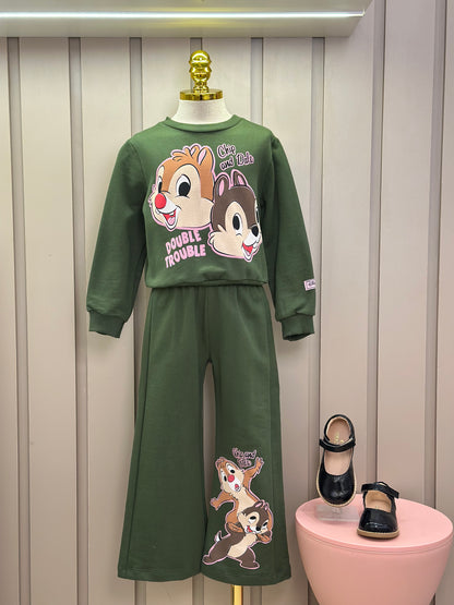 Conjunto Infantil Moletom Casaco Tico e Teco e Calça Verde Musgo - Momi
