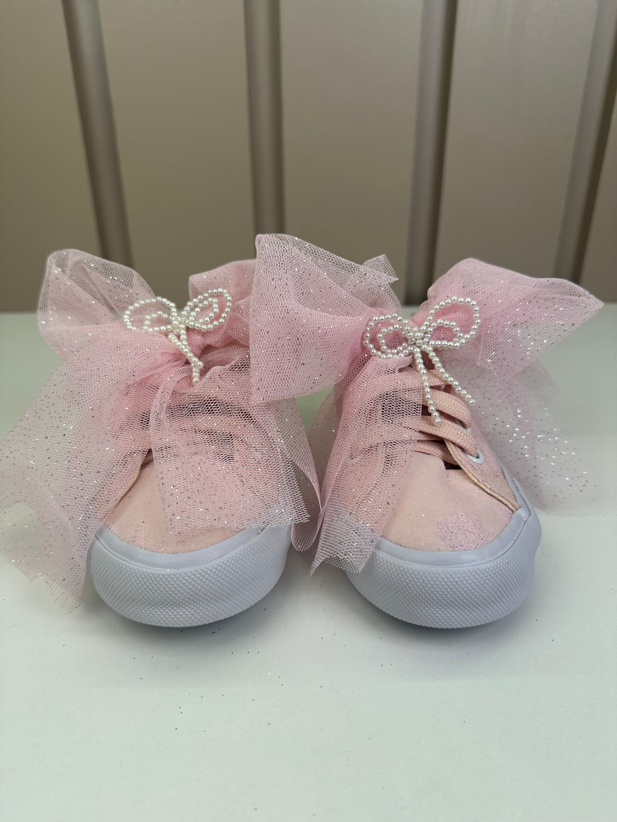 Tênis Infantil Casual Rendado Laço Tule Rosa Claro - Luluzinha