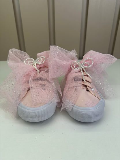 Tênis Infantil Casual Rendado Laço Tule Rosa Claro - Luluzinha