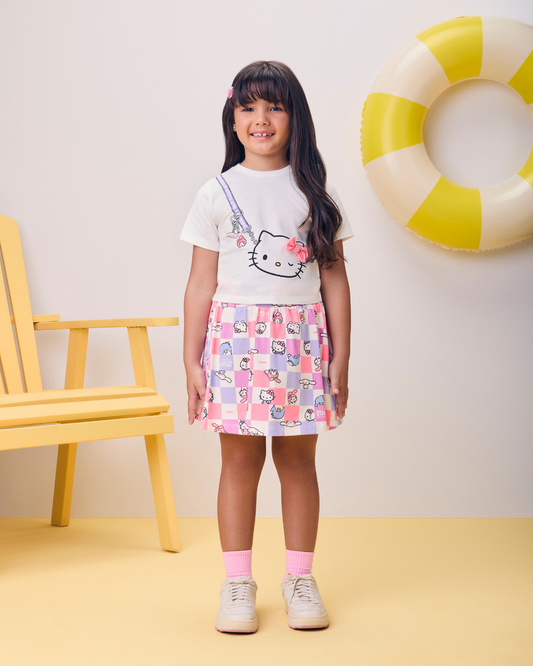 Conjunto Infantil Algodão Blusa e Saia-shorts Hello Kitty - Momi