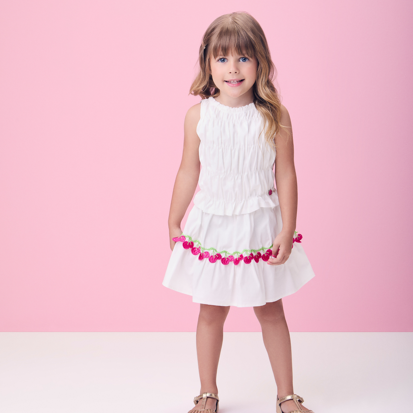 Conjunto Infantil Blusa e Saia Algodão Petit Cerejas - Momi