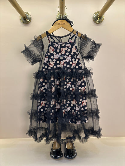 Vestido Infantil Tule Babados Poá Cachorrinhos - Pituchinhus