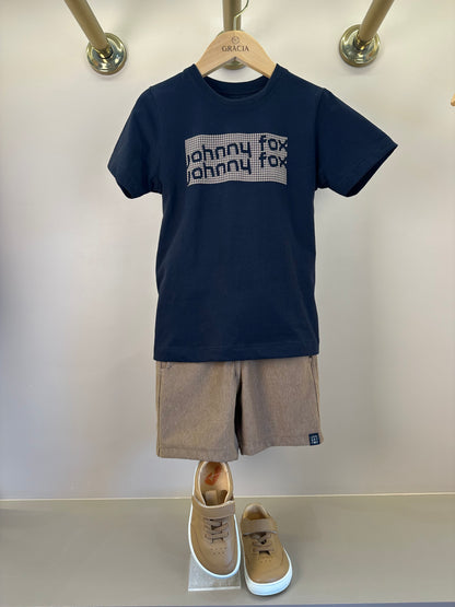 Conjunto Infantil Camiseta Preta JF e Bermuda Marrom - Little Jhonny