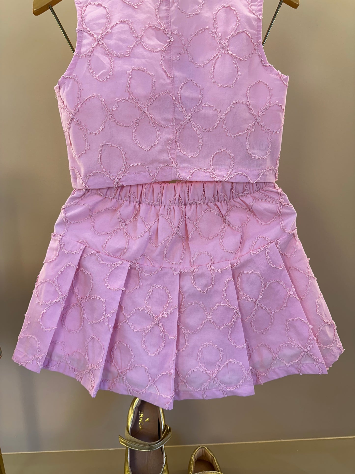 Conjunto Infantil Colete Algodão Bordado Flores 3D e Saia Pregas - Gabriela Aquarela