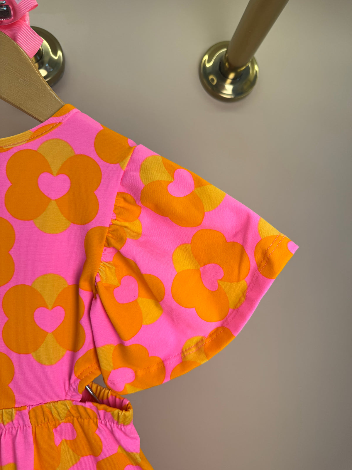 Vestido Infantil Laranja Floral com Saia em Camadas - Momi