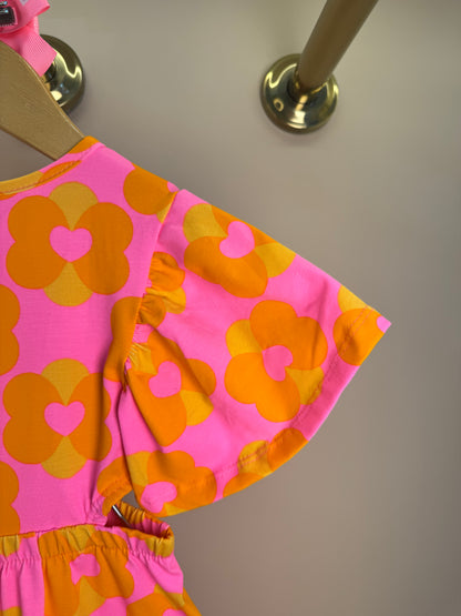 Vestido Infantil Laranja Floral com Saia em Camadas - Momi