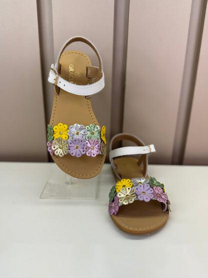 Sandália Infantil Mariah Branca Flores Coloridas - Gracia