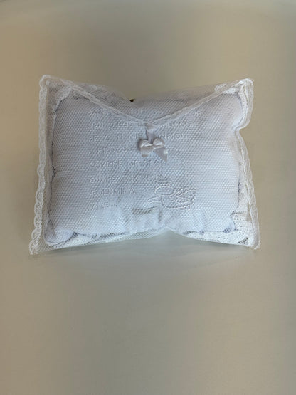 Almofada Bebê Oração Santo Anjo Rendada Bordado Branco - Roana