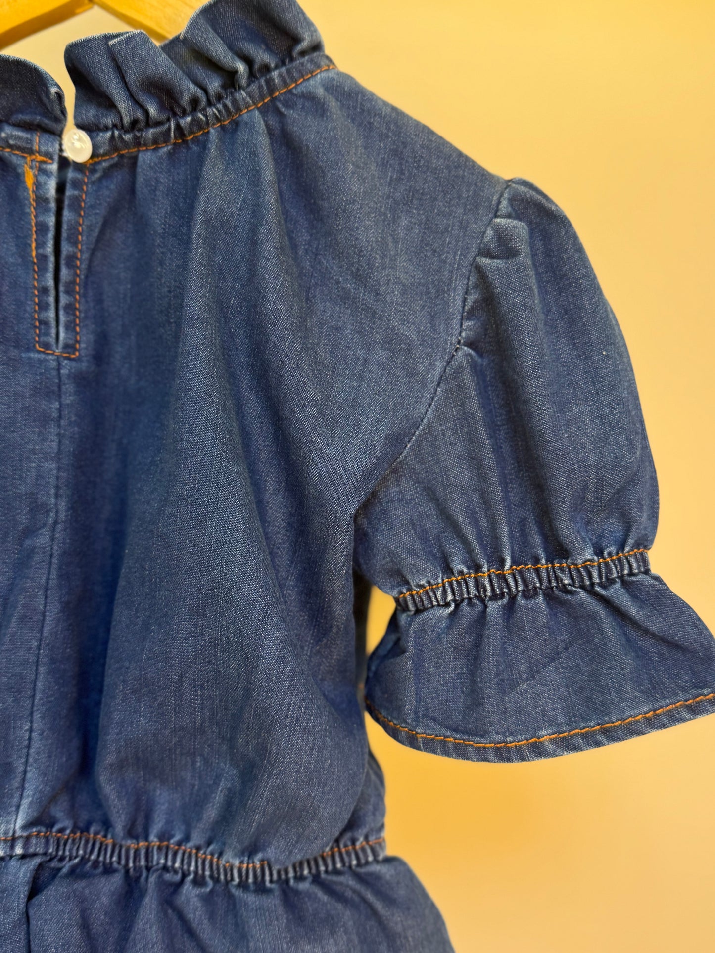 Conjunto Infantil Blusa Jeans Peplum e Shorts Couro Tech Botões - Luluzinha