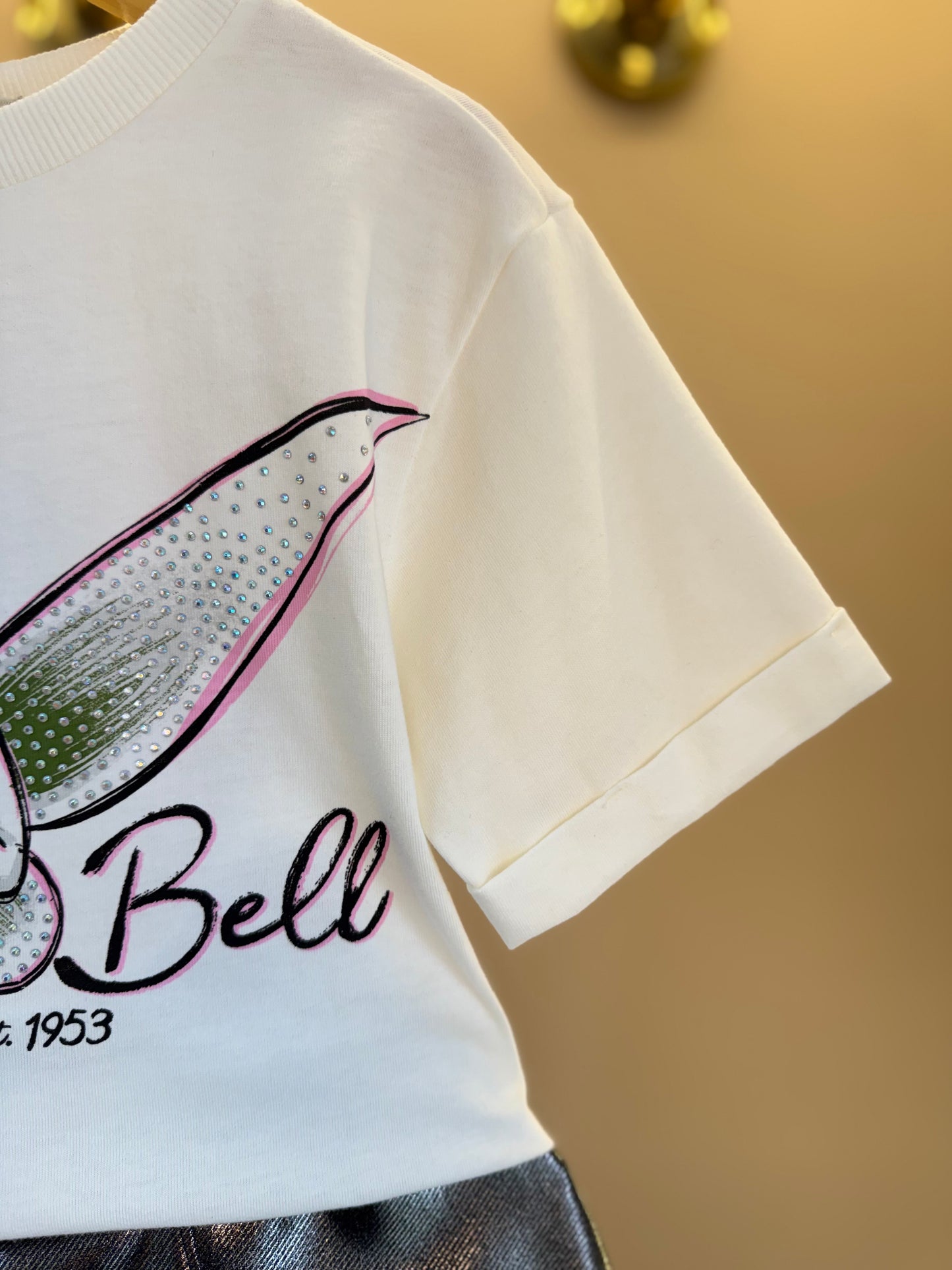 Conjunto Infantil Blusa Tiker Bell Off White e Saia Foil Prata - Animê Petite