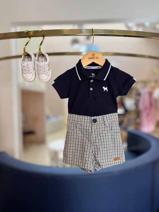 Conjunto Bebê Body Polo Marinho e Bermuda - Charpey