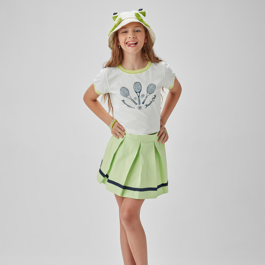 Conjunto Teen Teninsta Blusa e Saia-shorts Sarja Acetinada Verde - Two In PRÉ-VENDA