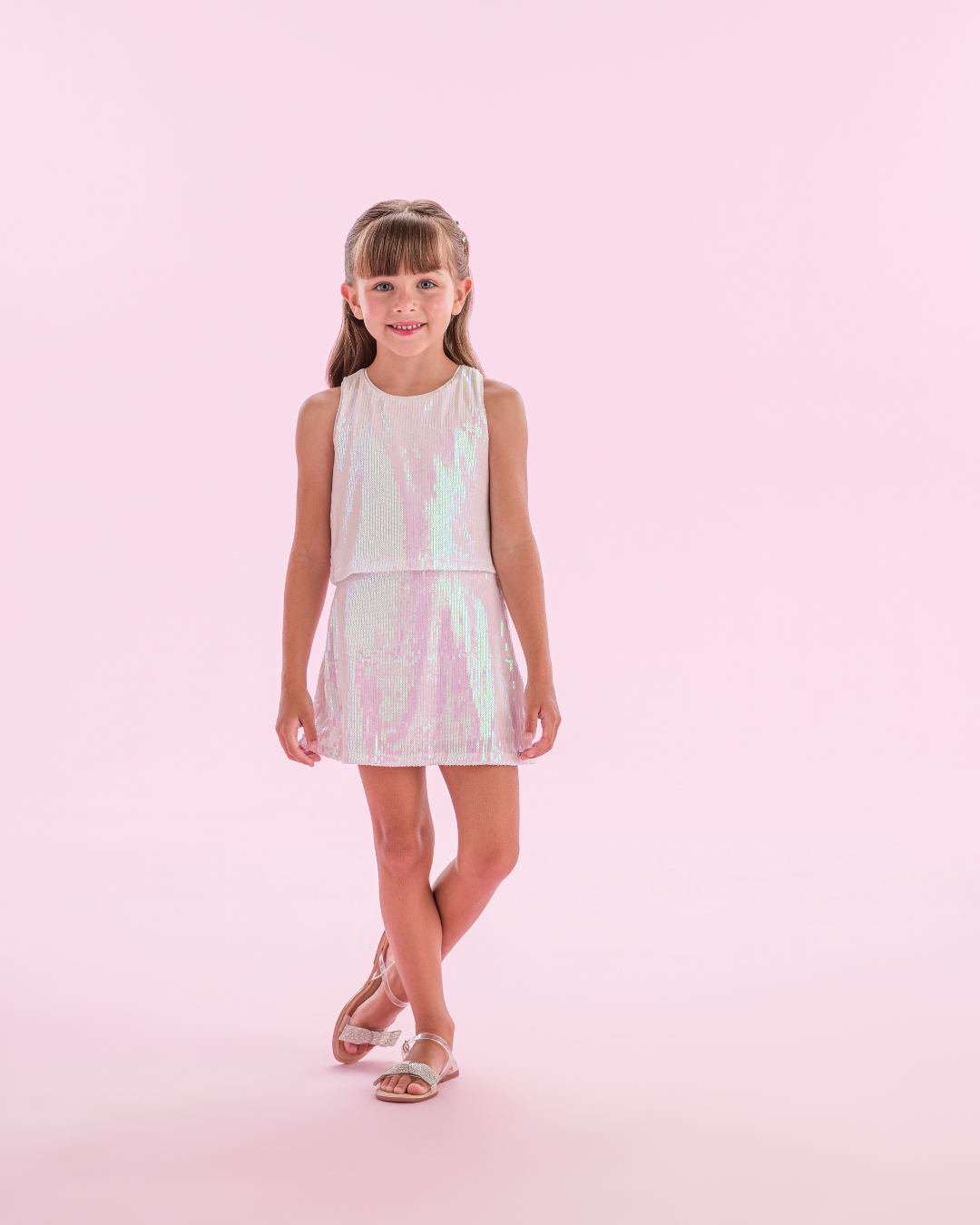 Conjunto Infantil Blusa e Saia Paetês Furta Cor - Petit Cherie