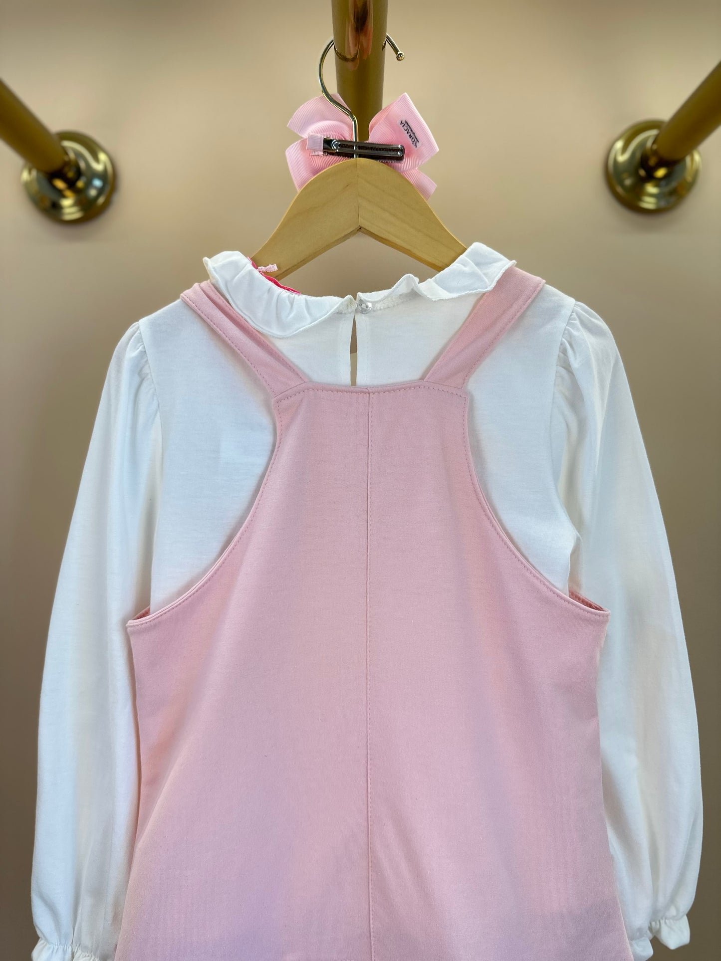 Salopete Infantil Rosa Ursinhos Com Blusa Golinha MC Off White - Gabriela Aquarela