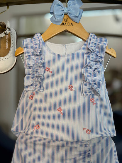 Conjunto Infantil Clássico de Algodão Bordado Azul - Charpey