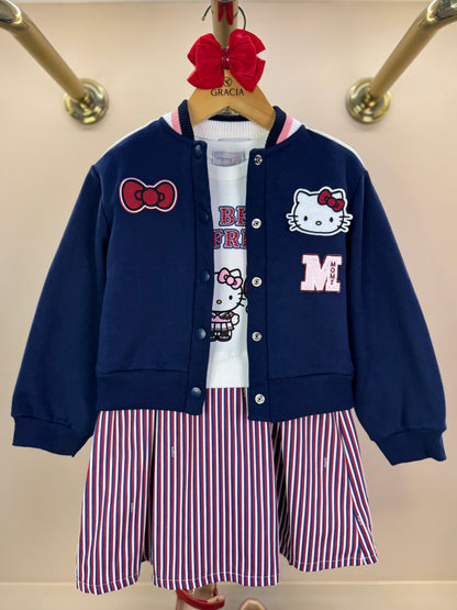 Vestido Infantil MC Hello Kitty Listras Navy Off White - Momi