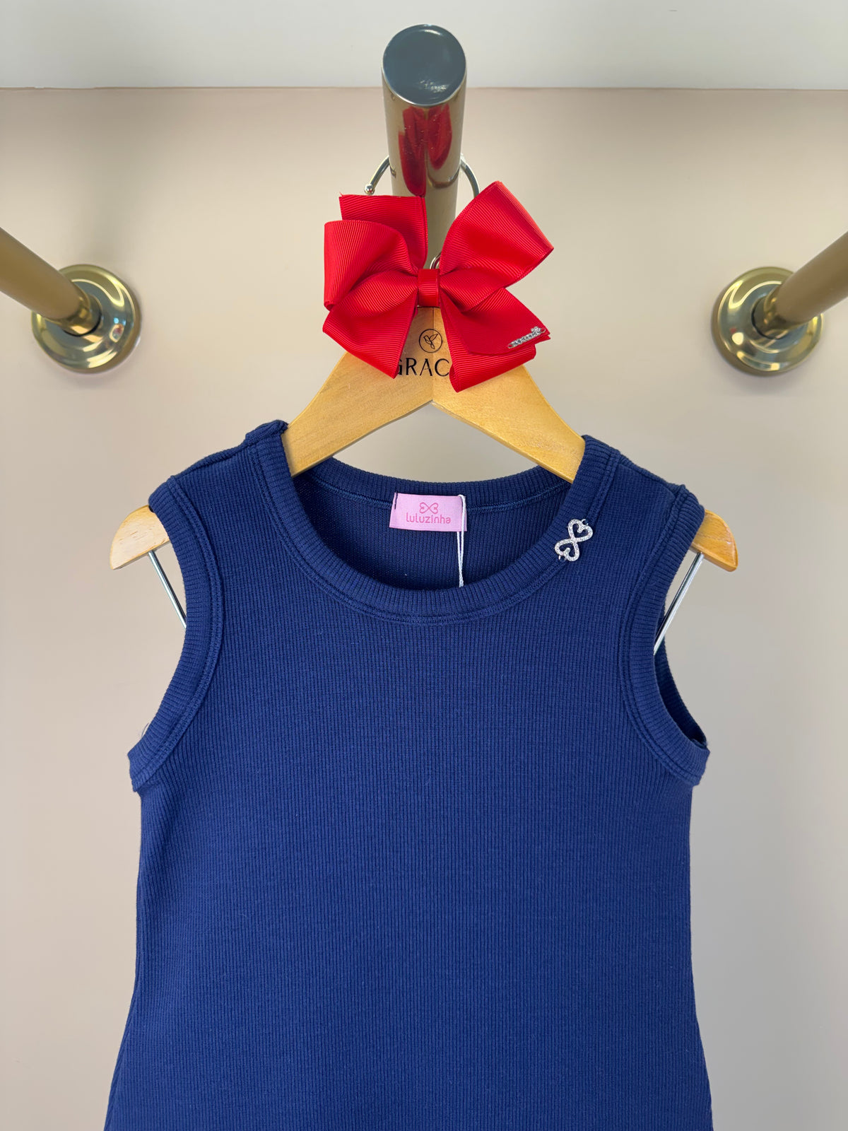 Vestido Infantil Tule Estampado Com Aplicação de Crochê e Laço de Vies - Luluzinha