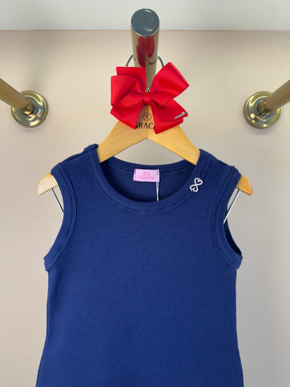 Vestido Infantil Tule Estampado Com Aplicação de Crochê e Laço de Vies - Luluzinha