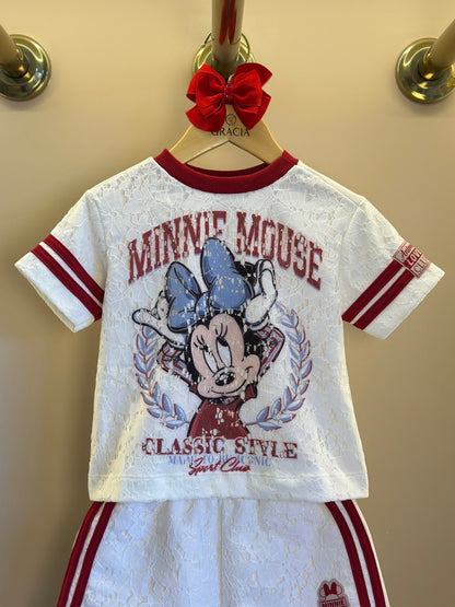 Conjunto Infantil Blusa e Shorts Minnie Mouse Classic Style Pérola - Animê