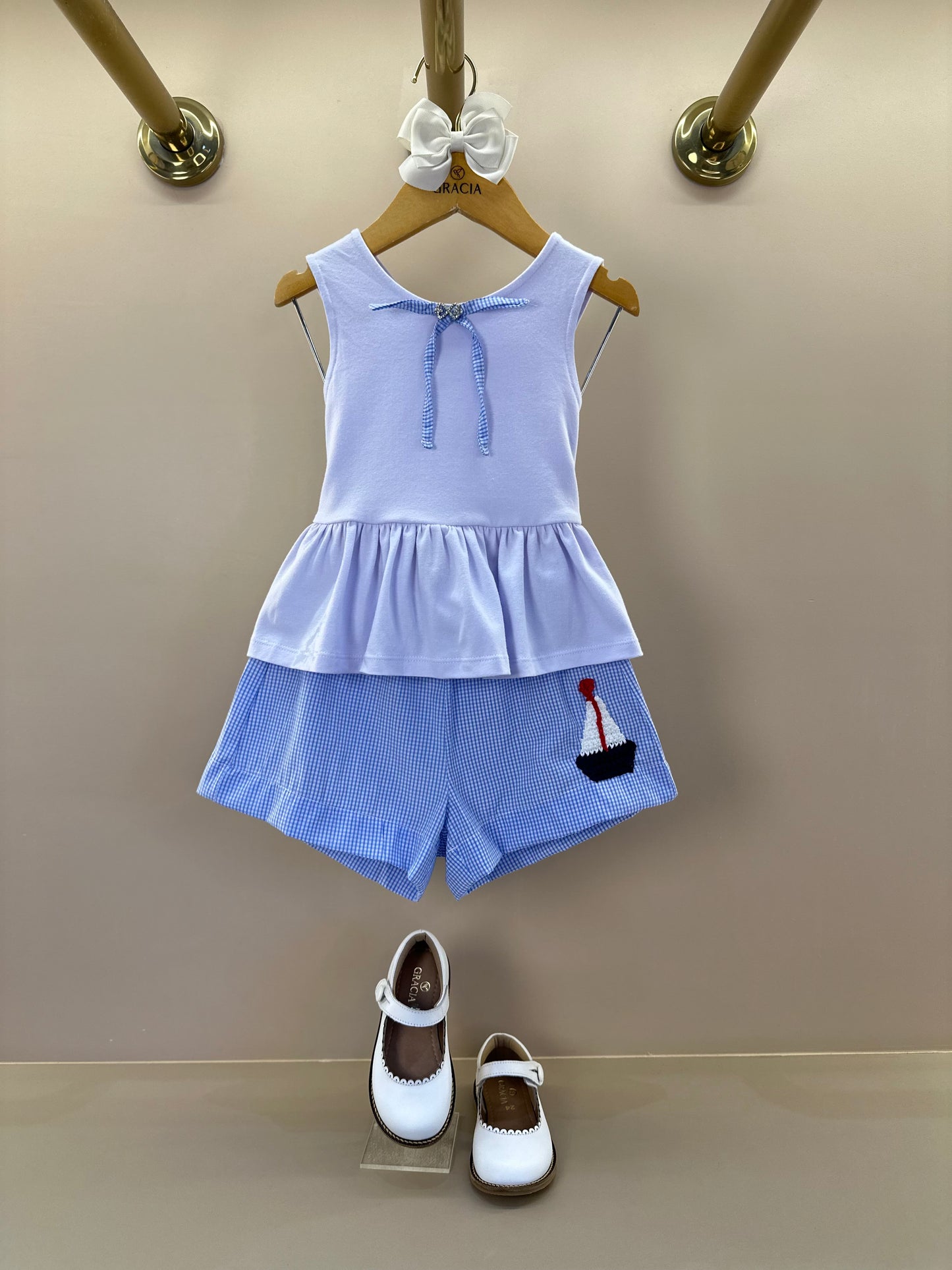 Conjunto Infantil Blusa Detalhe Laço e Shorts Aplicação de Crochê - Luluzinha