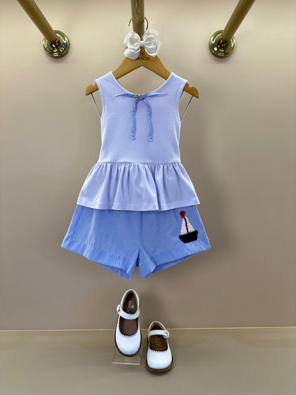 Conjunto Infantil Blusa Detalhe Laço e Shorts Aplicação de Crochê - Luluzinha