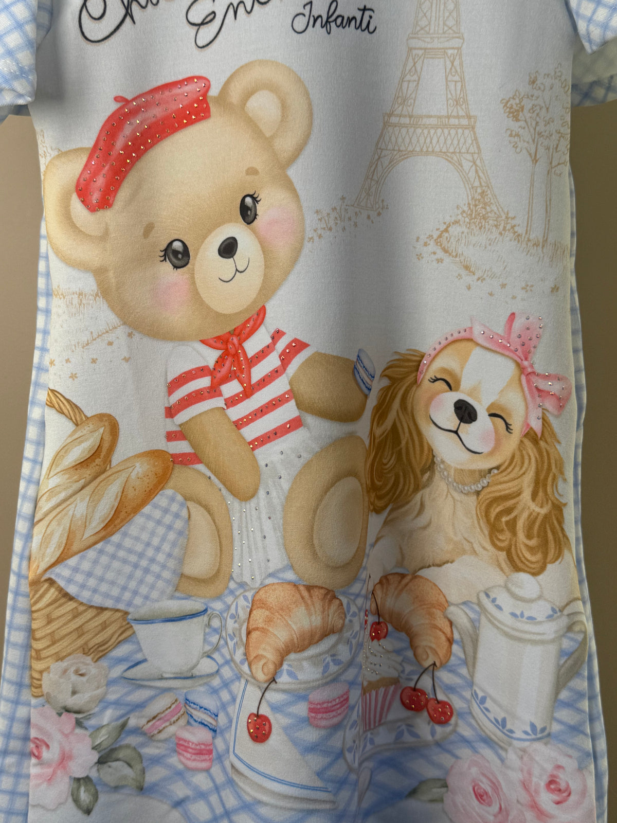 Vestido Infantil Molecotton Ursinho e Mangas Xadrez - Infanti