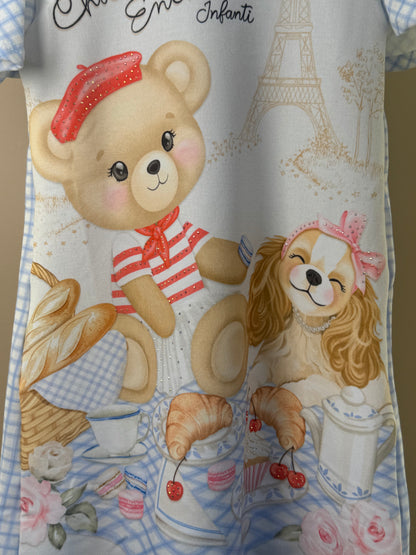 Vestido Infantil Molecotton Ursinho e Mangas Xadrez - Infanti