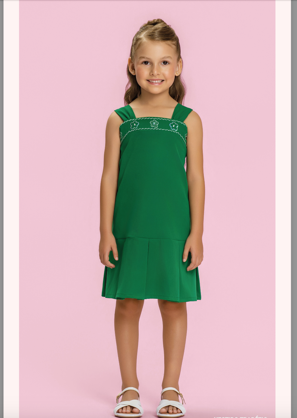 Vestido Infantil Trapézio Em Sarja Bordada - Mon Sucre