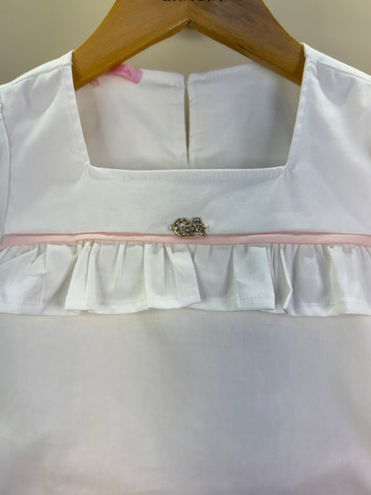 Conjunto Infantil Short Bailarinas E Blusa Bata Em Tricoline Off White - Gabriela Aquarela