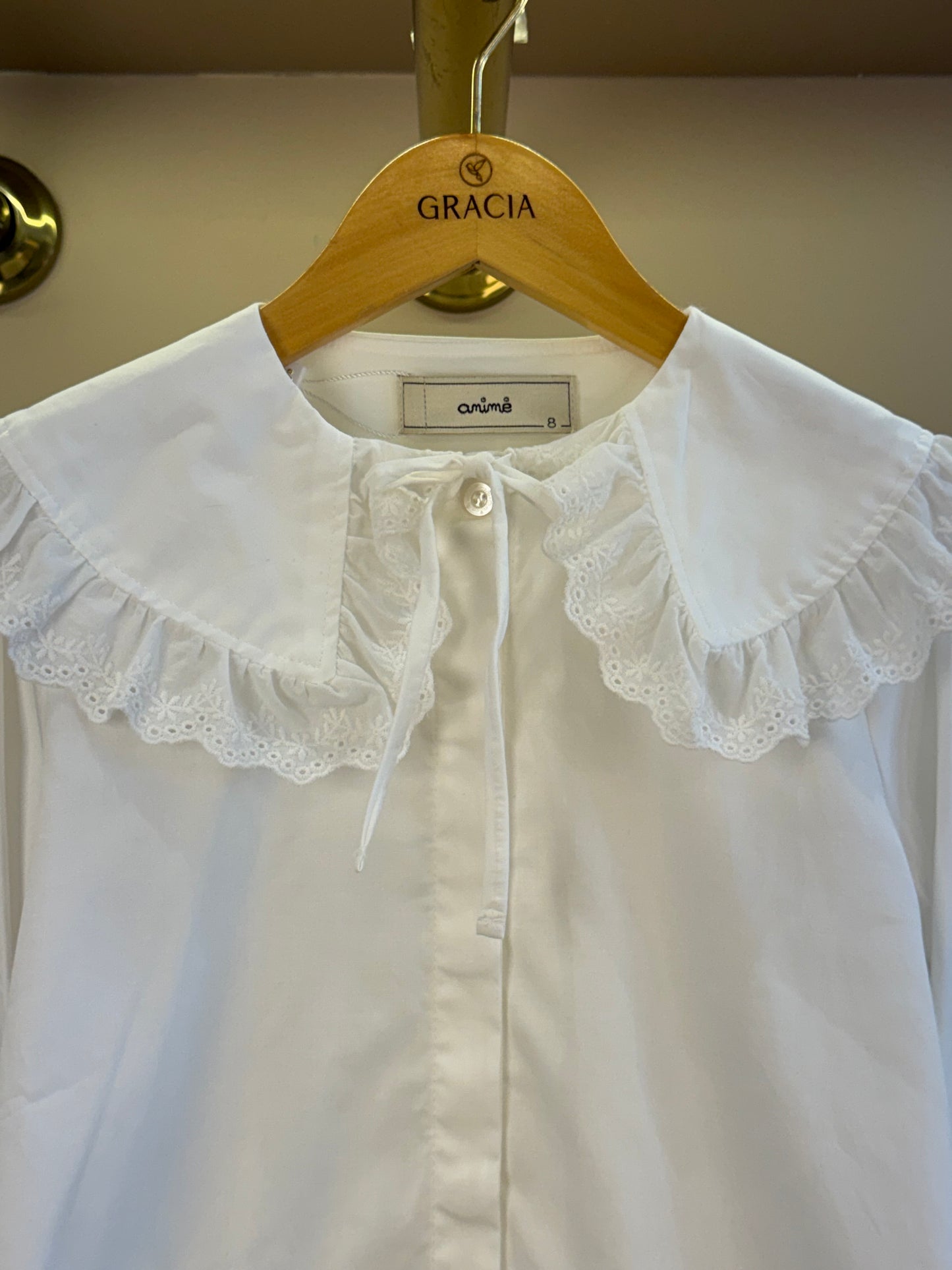 Camisa Infantil Gola Babados Rendas Off White - Animê