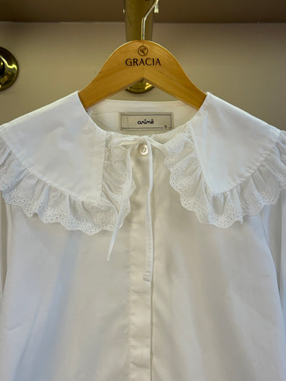 Camisa Infantil Gola Babados Rendas Off White - Animê