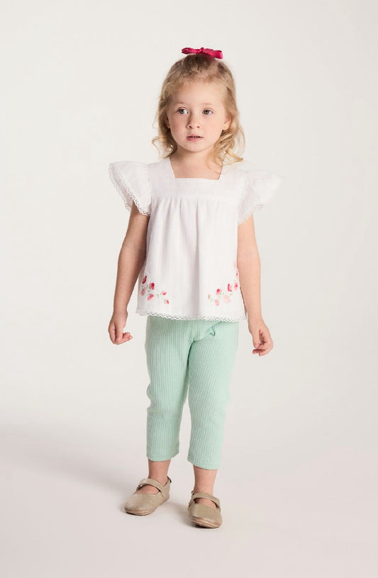 Conjunto Bebê Bata Cambraia Algodão Flores e Renda com Calça Legging  - Um Mais Um