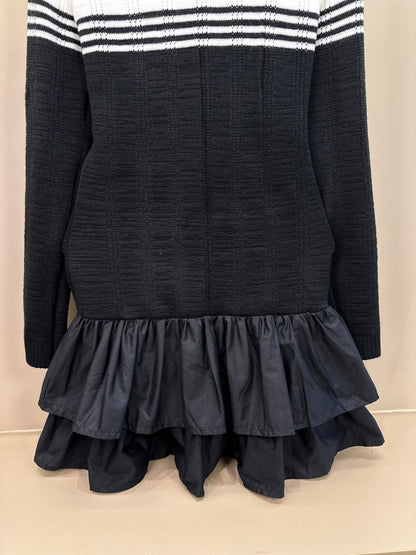 Vestido Teen Manga Longa Tricot Babados Preto - Two In