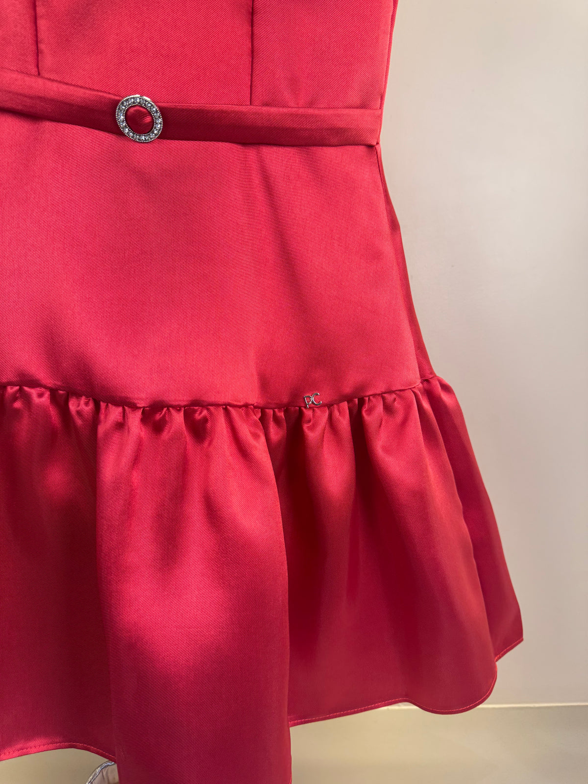 Vestido Infantil Acetinado Saia Babado Vermelho - Petit Cherie