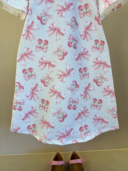 Vestido Infantil Trapézio Ursinha Laço Rosa - Infanti