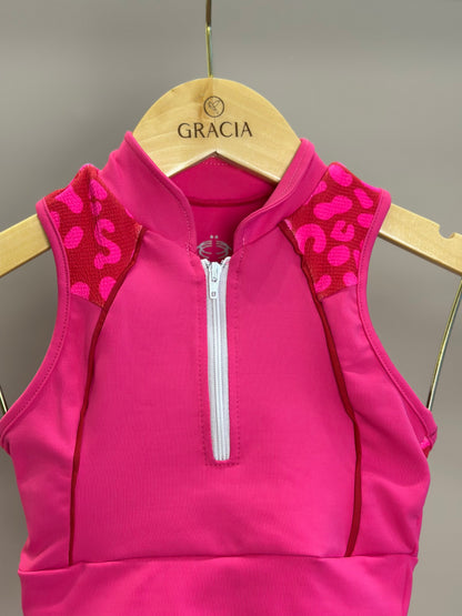 Conjunto Infantil Top e Legging Fuseau Atena Oncinha Pink - Siri Sport