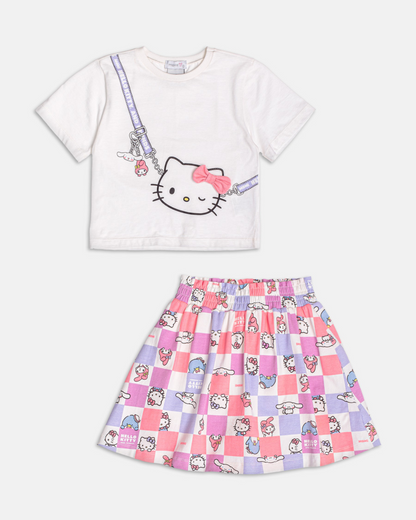 Conjunto Infantil Algodão Blusa e Saia-shorts Hello Kitty - Momi