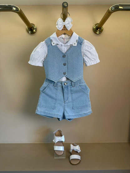 Camisa Infantil Algodão Golda Bordada - Gabriela Aquarela