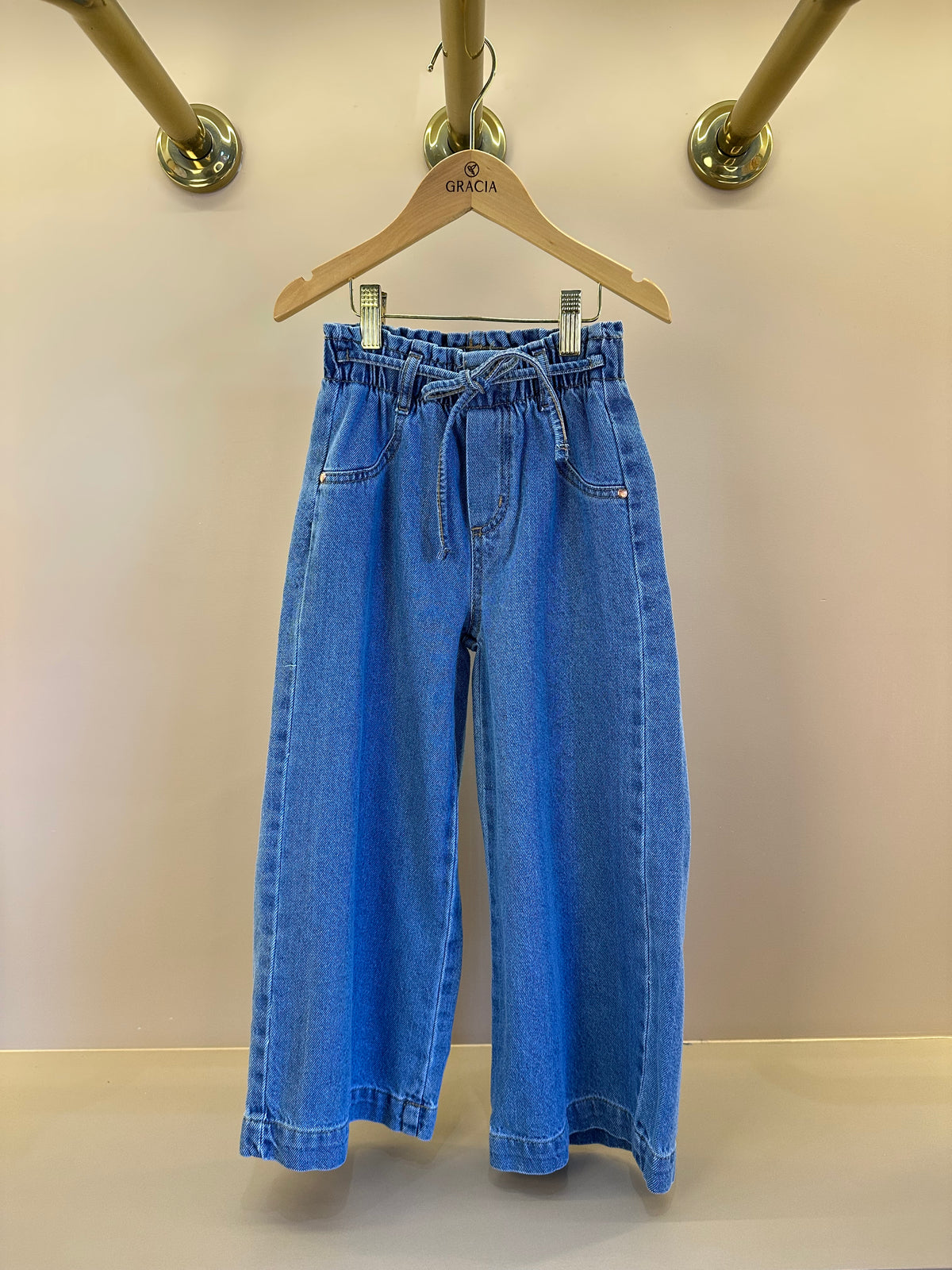 Calça Infantil Jeans Wide Leg Cós Alto Com Elástico - Momi