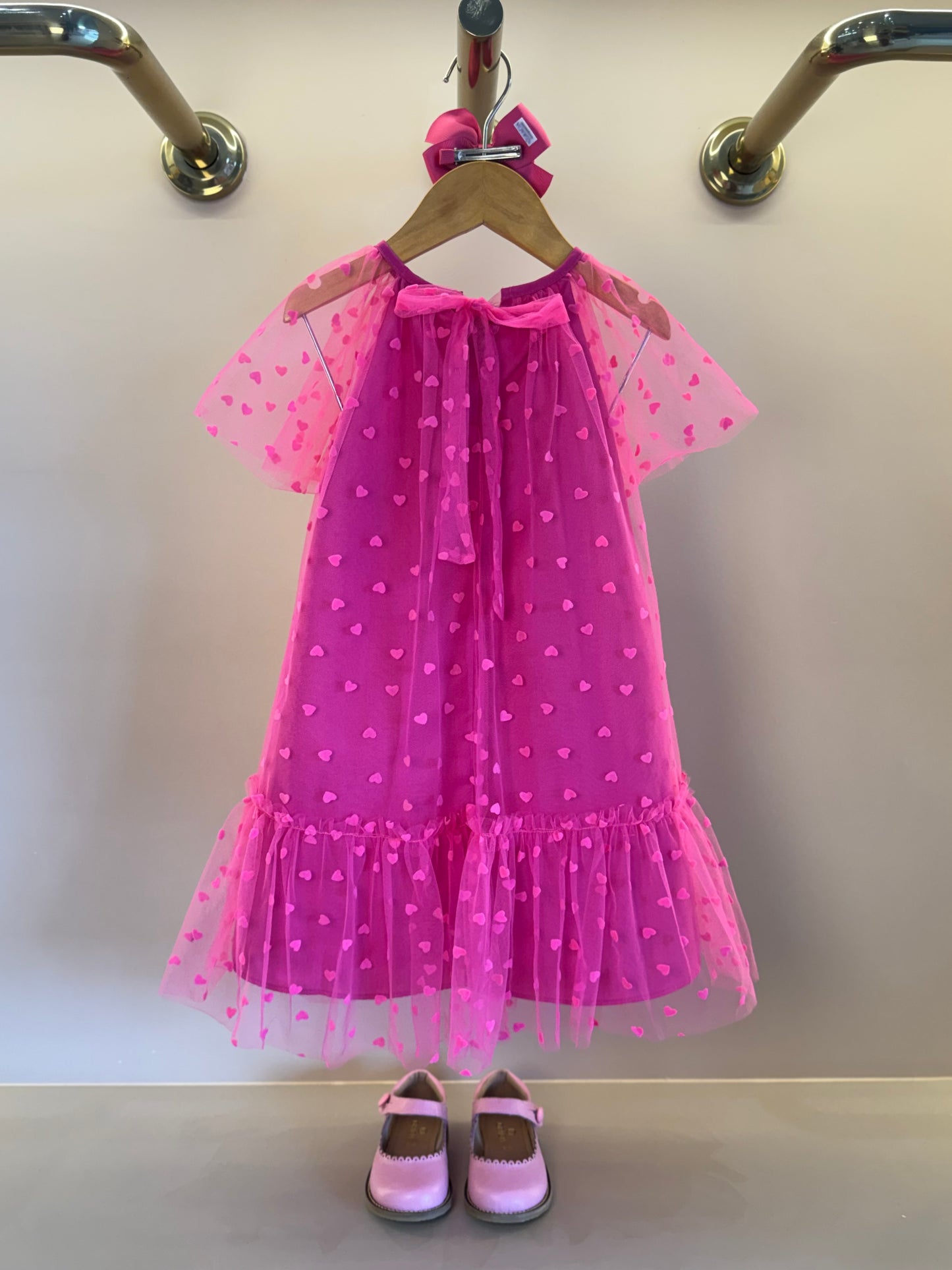 Vestido Infantil Trapézio Tule Corações Pink - Mon Sucré
