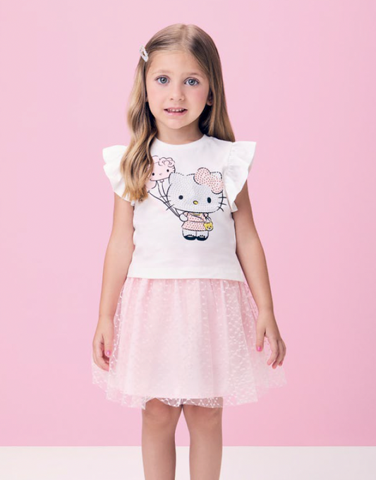 Conjunto Infantil Blusa Hello Kitty e Saia Tule Bordado Classic Rose - Momi PRÉ-VENDA