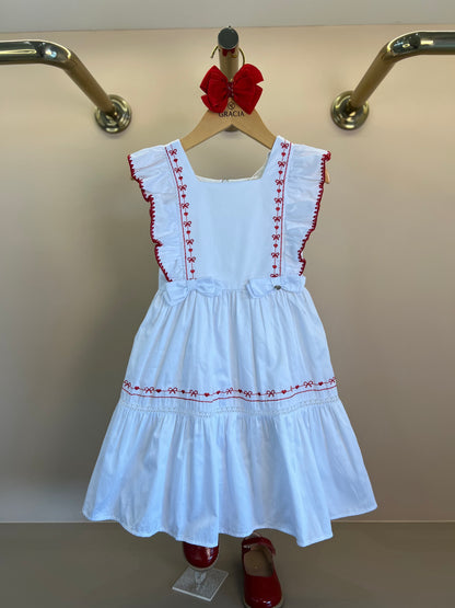 Vestido Infantil Branco Bordado Vermelho - Petit Cherie
