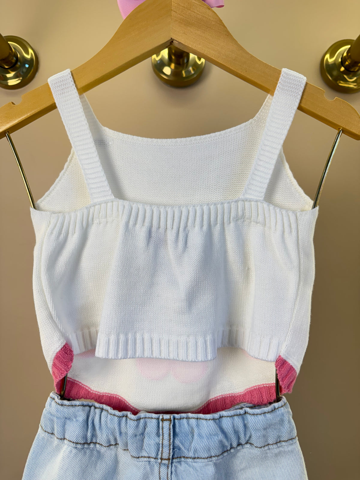 Conjunto Infantil Blusa Infantil Tricot Cerejas e  Shorts Jeans Com Pingente - Momi