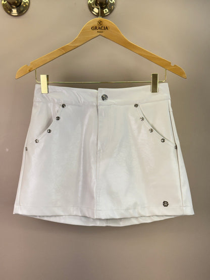 Saia-shorts Teen Couro com Tachas Off White - Two In
