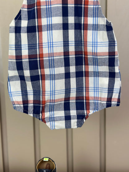 Romper Bebê Fofinho Tricoline Xadrez Fio Tinto Azul - Um Mais Um