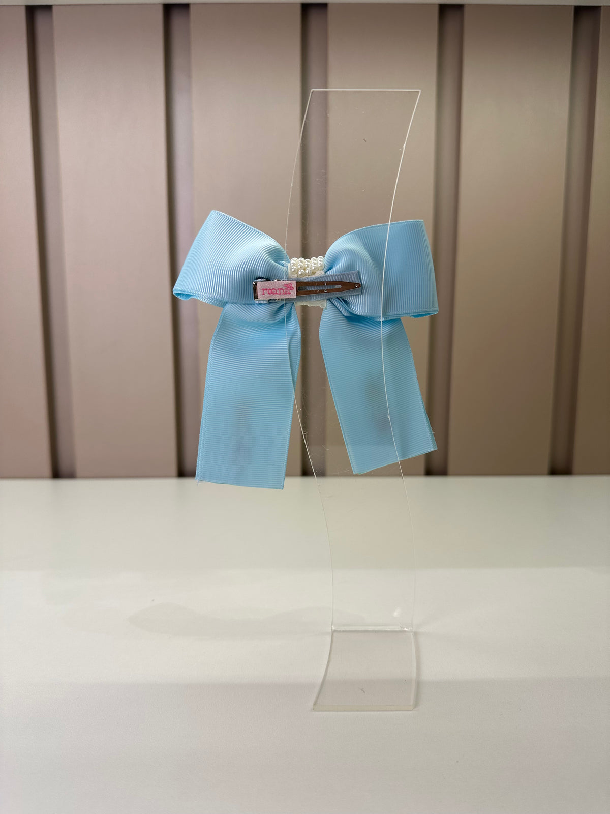 Presilha Infantil Azul Laço Longo Pérolas e Bordados - Roana