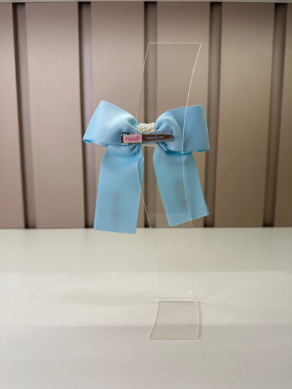 Presilha Infantil Azul Laço Longo Pérolas e Bordados - Roana