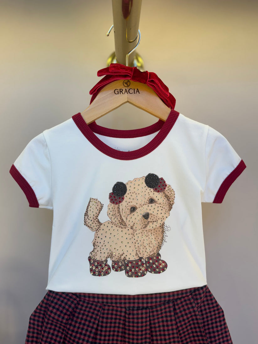 Blusa Infantil Cachorrinho Cristais Debrum Bala de Cereja - Pituchinhus